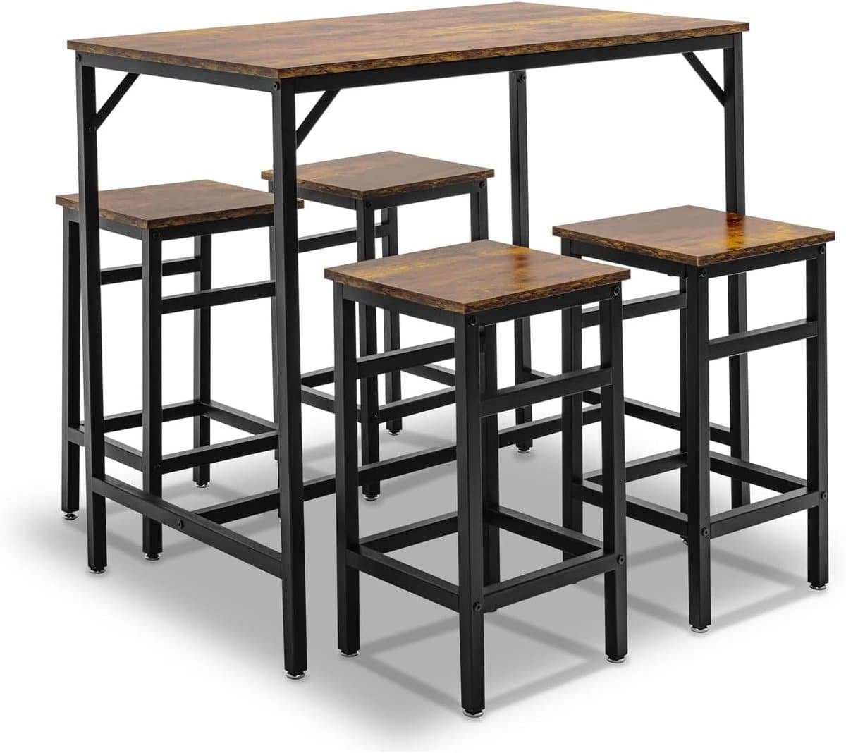 industrial barset met 4 barkrukken bruin