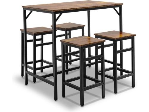 Industrial barset met 4 barkrukken - bruin