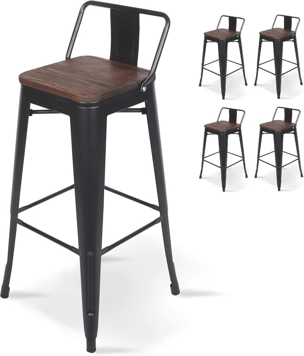 industriële houten barstoelen set van 4 hoogte 76 cm