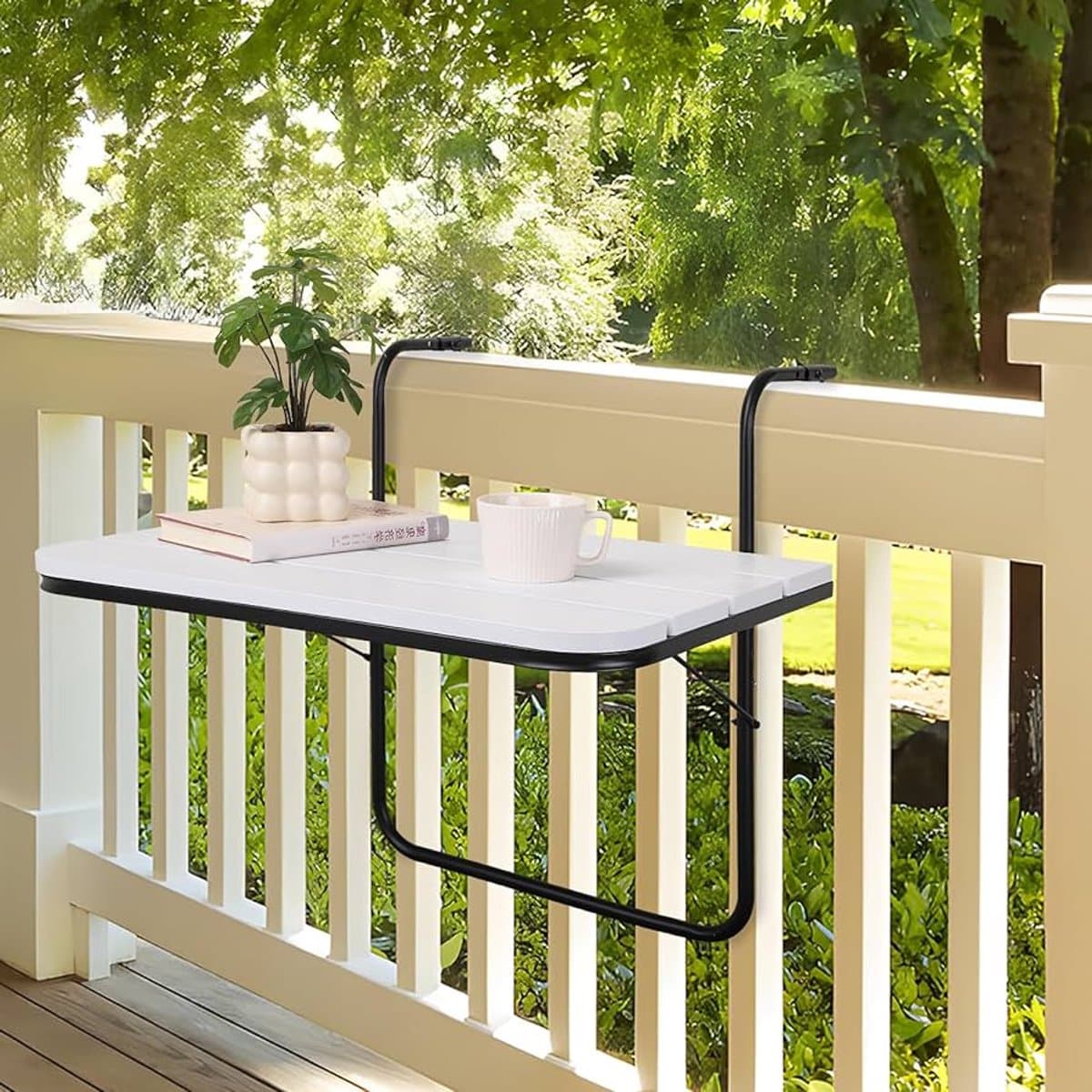 inklapbare balkon bartafel wit hout metalen frame