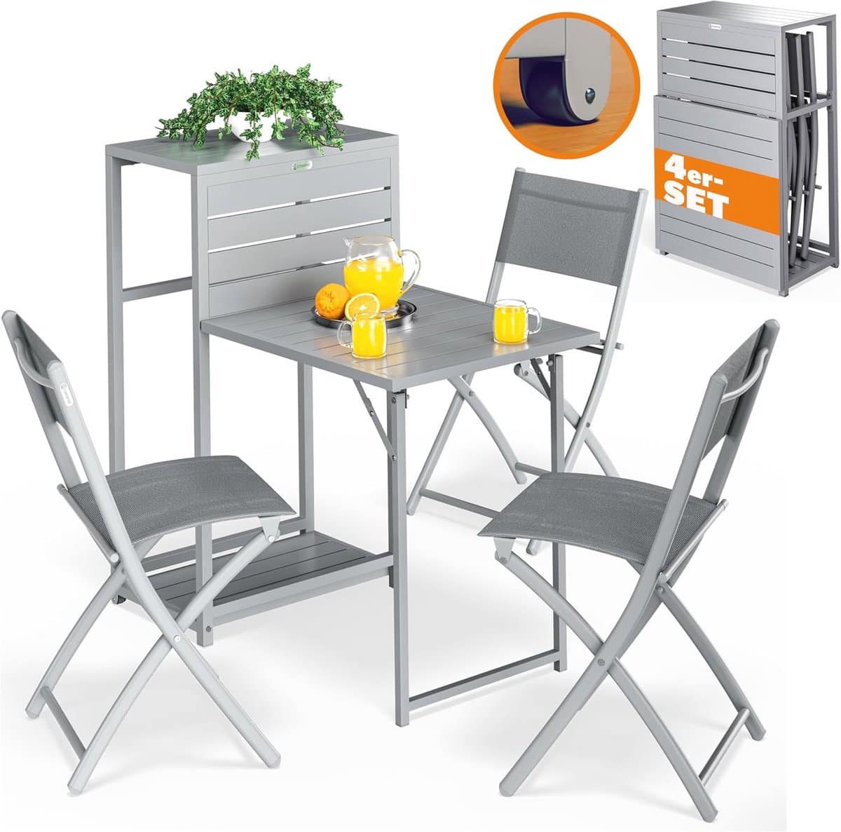 inklapbare balkonset met 3 stoelen en tafel ruimtebesparend meubilair