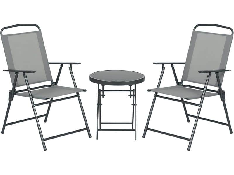 Inklapbare Bistroset 3-delig voor Balkon en Tuin met Lichtgrijze Mesh