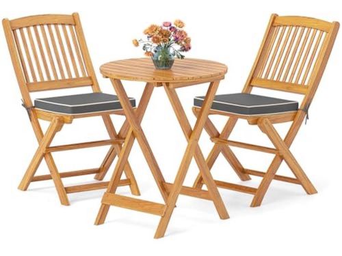 Inklapbare Bistroset voor Balkon met 2 Stoelen en Ronde Tafel