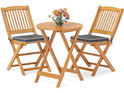 Inklapbare Bistroset voor Balkon met 2 Stoelen en Ronde Tafel