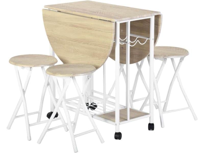 Inklapbare Ronde Klaptafel met 4 Klapkrukken - Eet- en Keukentafel