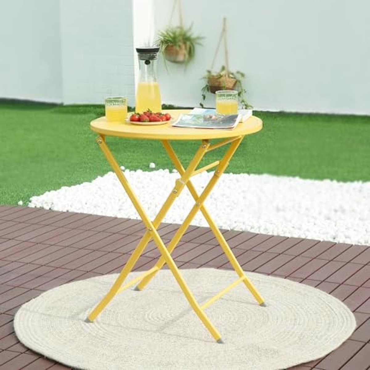 inklapbare tuintafel Ø62×71 cm gele klaptafel voor tuin