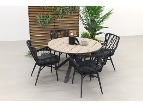Jasmine Black/GI Edison 4-persoons ronde dining tuinset Ø122 cm.