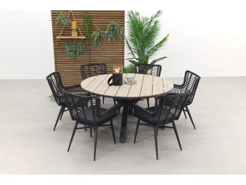 Jasmine Black/GI Edison 6-persoons ronde dining tuinset Ø148 cm.
