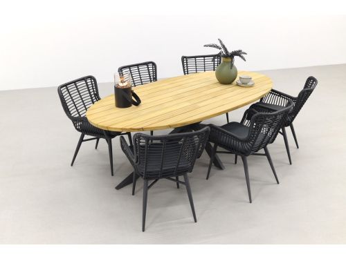 Jasmine Black/Taste Prado Ellips 6-persoons dining tuinset 240x115 cm.