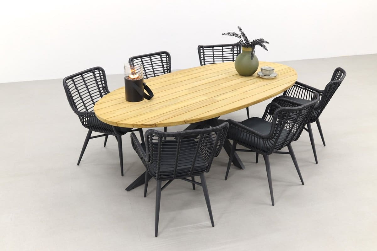jasmine black/taste prado ellips 6 persoons dining tuinset 240×115 cm.