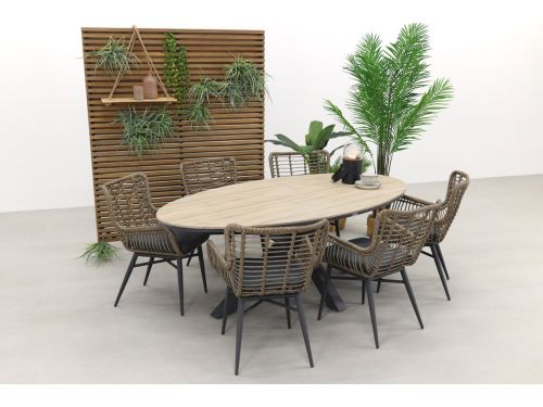 Jasmine Naturel/GI Edison 6-persoons ovale dining tuinset 220 x 115
