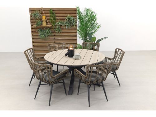 Jasmine Naturel/GI Edison 6-persoons ronde dining tuinset Ø148 cm.