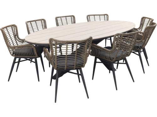 Jasmine Naturel/GI Edison 8-persoons ovale dining tuinset 280x140 cm.