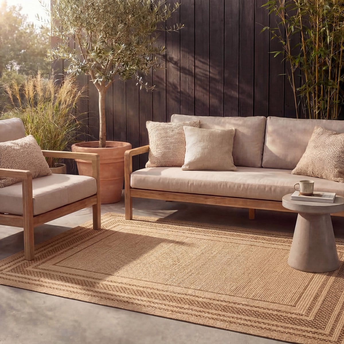 jute buitenkleed mavi border creme/bruin 160x230cm