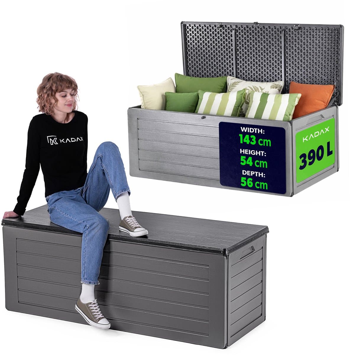 kadax opbergbox 390l, tuinbox van polypropyleen, kussenbox voor tuin