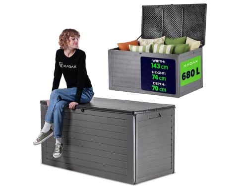 KADAX Opbergbox 680L, Kunststof Tuinbox, Kussenbox voor Tuin