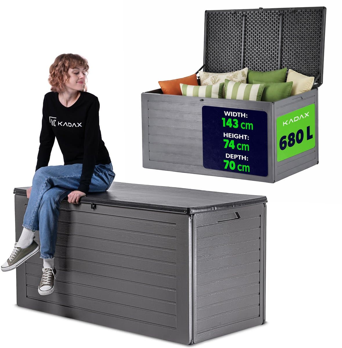 kadax opbergbox 680l, kunststof tuinbox, kussenbox voor tuin