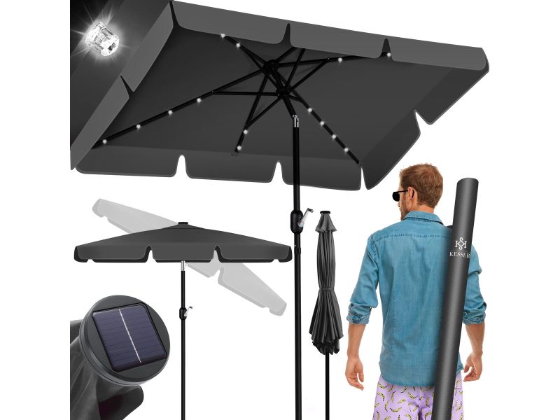 KESSER® Parasol LED Solar Stokparasol met Zwengel Incl. 2in1 Beschermhoes