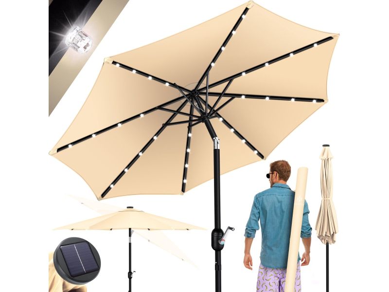 KESSER® Parasol LED Solar Stokparasol met Zwengel Incl. 2in1 Beschermhoes