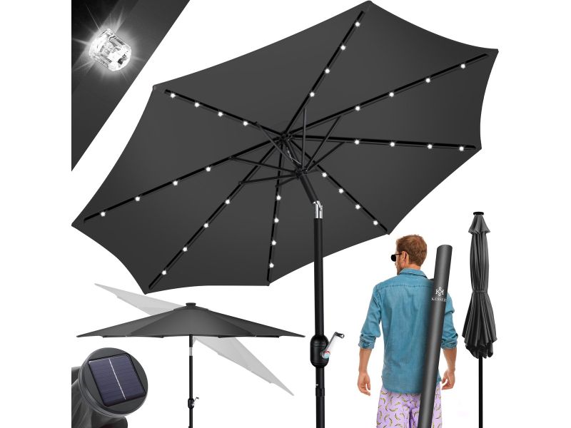 KESSER® Parasol LED Solar Stokparasol met Zwengel Incl. 2in1 Beschermhoes
