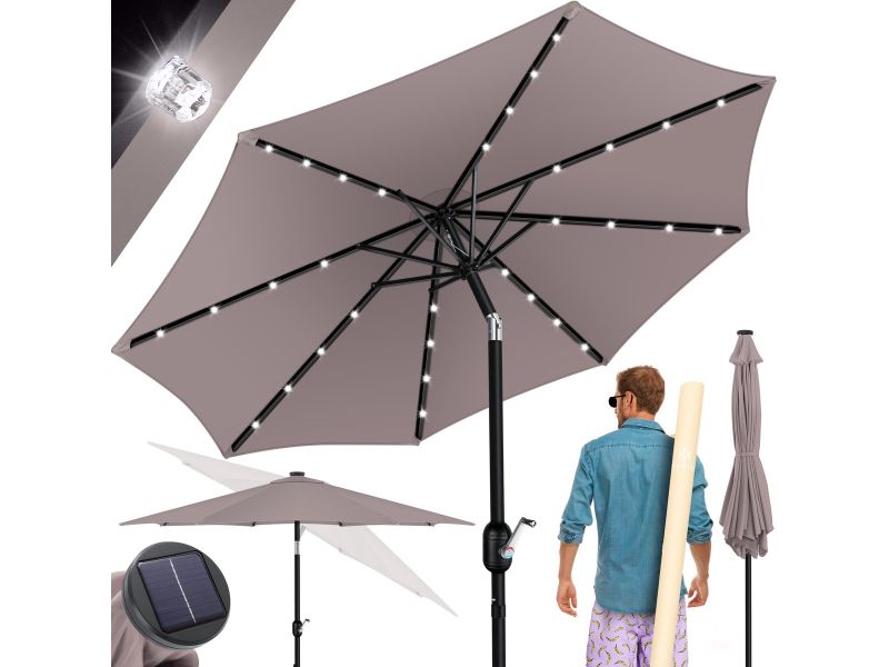 KESSER® Parasol LED Solar Stokparasol met Zwengel Incl. 2in1 Beschermhoes
