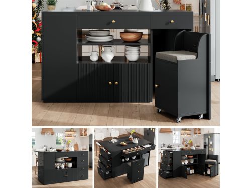 Keukeneiland met Barstoelen - 140×40(70)×89 cm - 6 Lades +