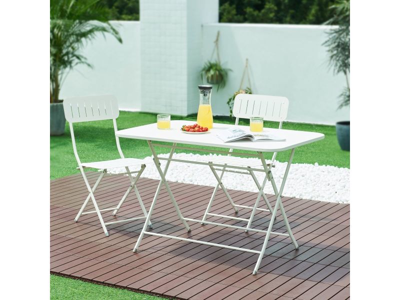 Klaptafel Sande tuintafel metaal vierkant 71x110x70 cm wit [en.casa]