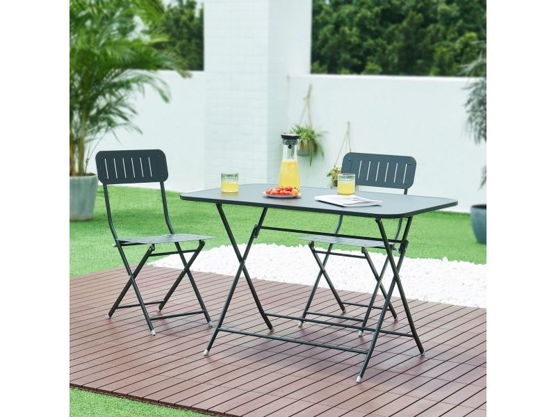 Klaptafel Sande tuintafel metaal vierkant 71x110x70 cm zwart [en.casa]