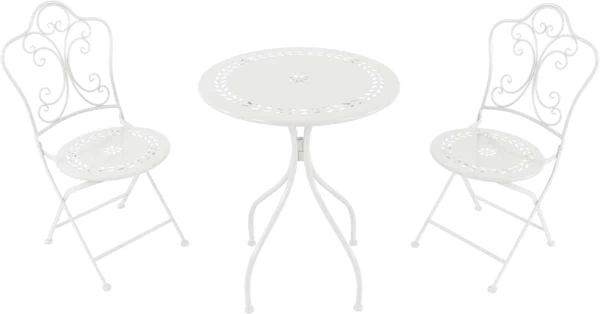 klassieke bistroset wit met tafel en 2 klapstoelen voor balkon
