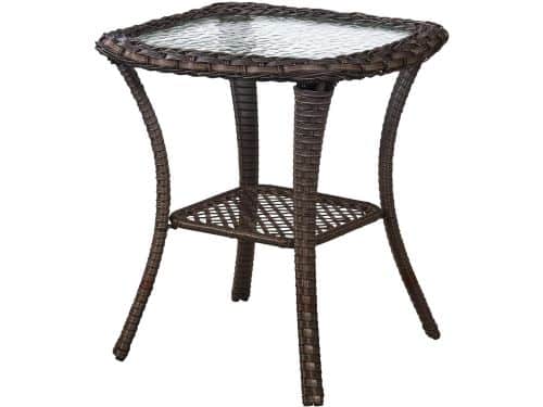 Kleine bijzettafel voor buiten - rieten bijzettafel met opslag en