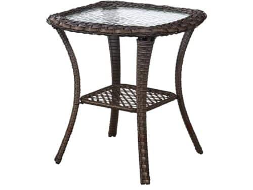 Kleine bijzettafel voor buiten - rieten bijzettafel met opslag en