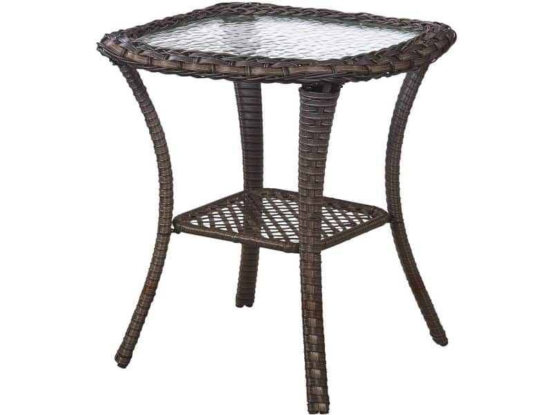 Kleine bijzettafel voor buiten - rieten bijzettafel met opslag en