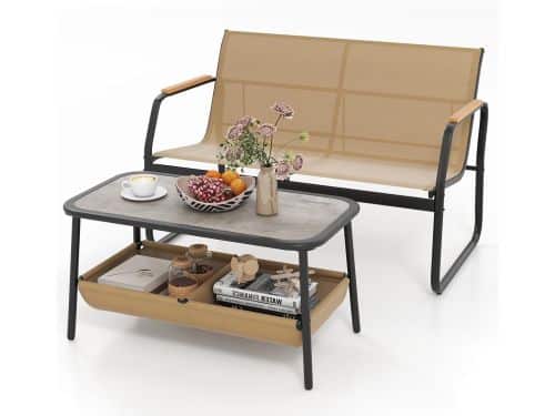 KOMFOTTEU 2-delige tuinmeubelset, tafel en stoelen van textielstof