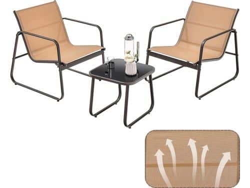 KOMFOTTEU 3-delige balkonset bistroset, balkonmeubelset met 2 stapelstoelen van textiel