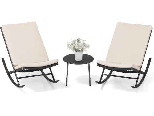 KOMFOTTEU 3-delige bistroset, schommelstoelen voor buiten, van rotan met koffietafel