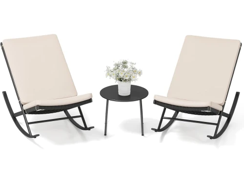 KOMFOTTEU 3-delige bistroset, schommelstoelen voor buiten, van rotan met koffietafel
