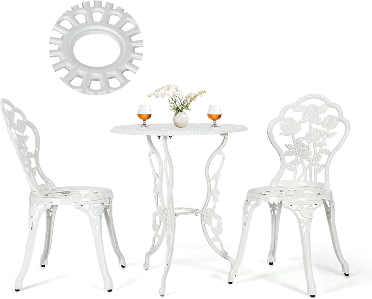 komfotteu 3 delige tuinmeubelset, tuintafel met 2 tuinstoelen, weerbestendige bistroset van