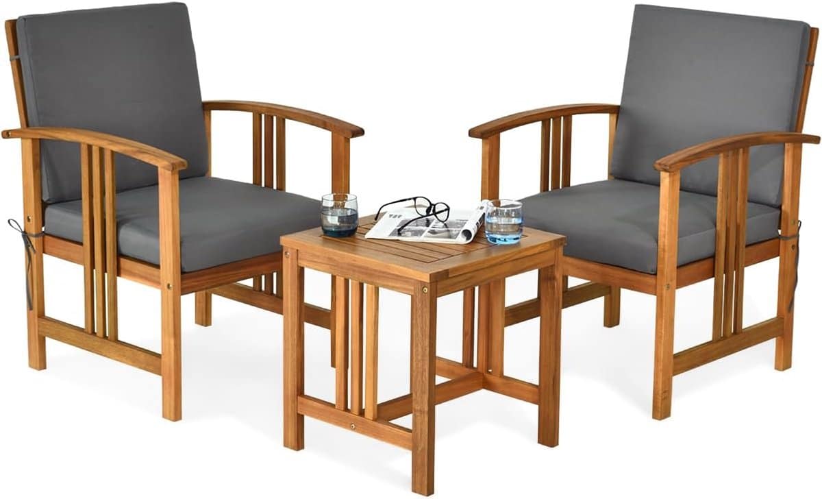 komfotteu 3 delige tuinmeubelset voor 2 personen, balkonset van acaciahout