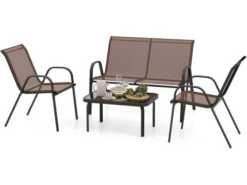 KOMFOTTEU 4-delige balkonset, tuinmeubelset voor 4 personen, tuingarnituur met 2