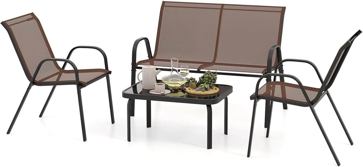 komfotteu 4 delige balkonset, tuinmeubelset voor 4 personen, tuingarnituur met 2