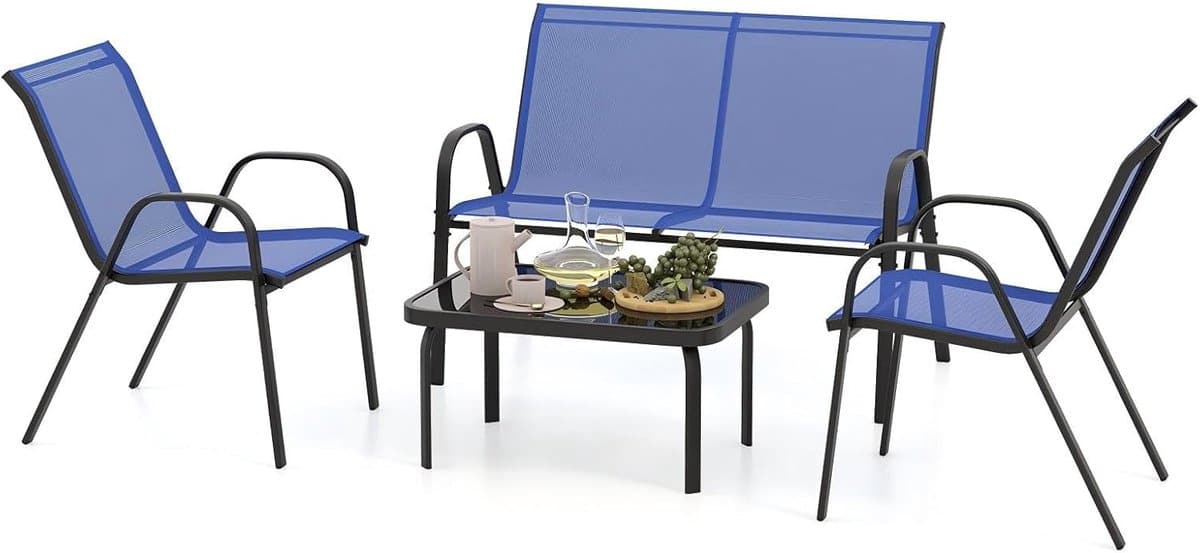 komfotteu 4 delige balkonset, tuinmeubelset voor 4 personen, tuingarnituur met 2