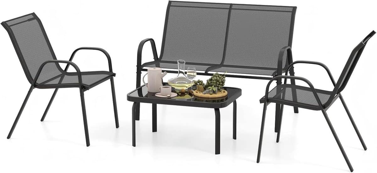 komfotteu 4 delige balkonset, tuinmeubelset voor 4 personen, tuingarnituur met 2