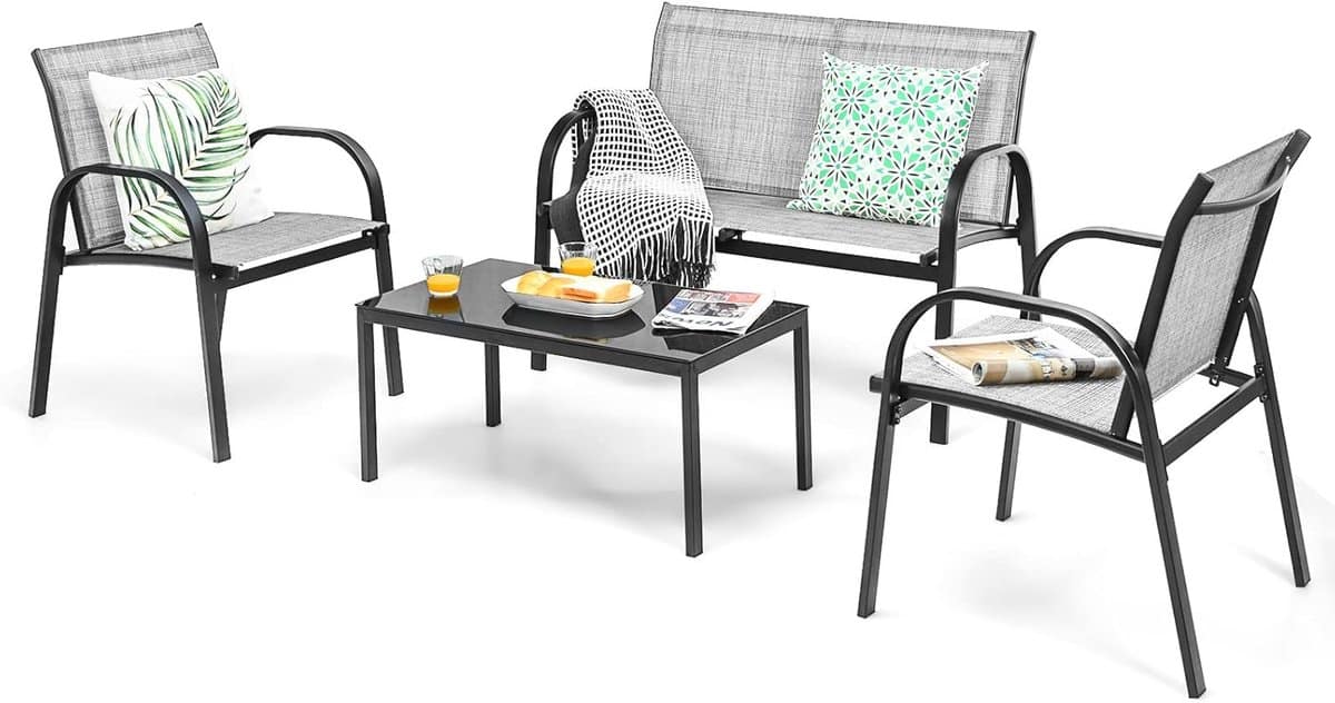 komfotteu 4 delige tuinmeubelset, balkonset voor 4 personen, tuingarnituur met 2