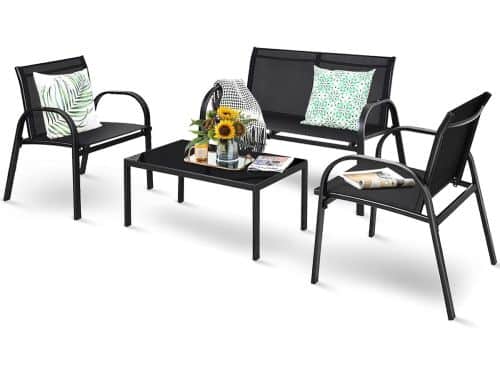 KOMFOTTEU 4-delige tuinmeubelset, balkonset voor 4 personen, tuingarnituur met 2