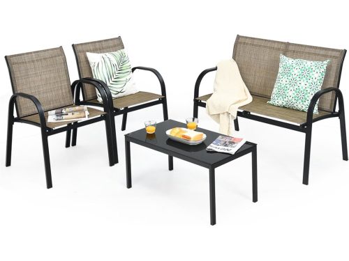 KOMFOTTEU 4-delige tuinmeubelset, balkonset voor 4 personen, tuingarnituur met 2