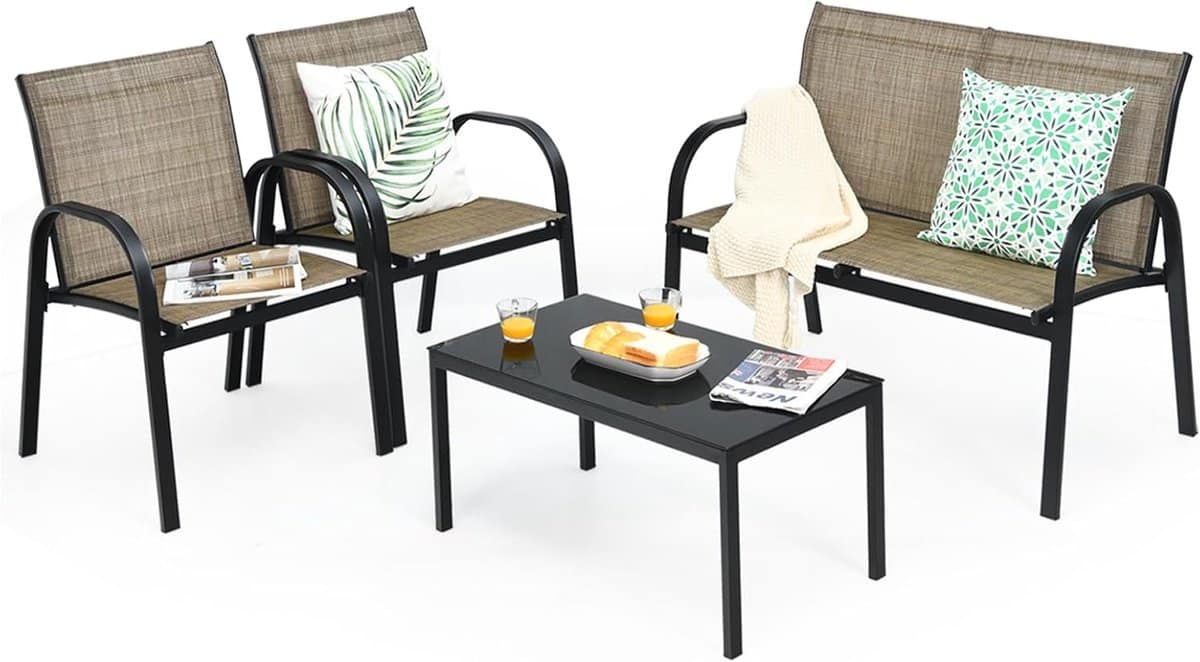 komfotteu 4 delige tuinmeubelset, balkonset voor 4 personen, tuingarnituur met 2