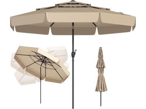 KOMFOTTEU Parasol 300 cm - met Ruches - 3-laags Geventileerd