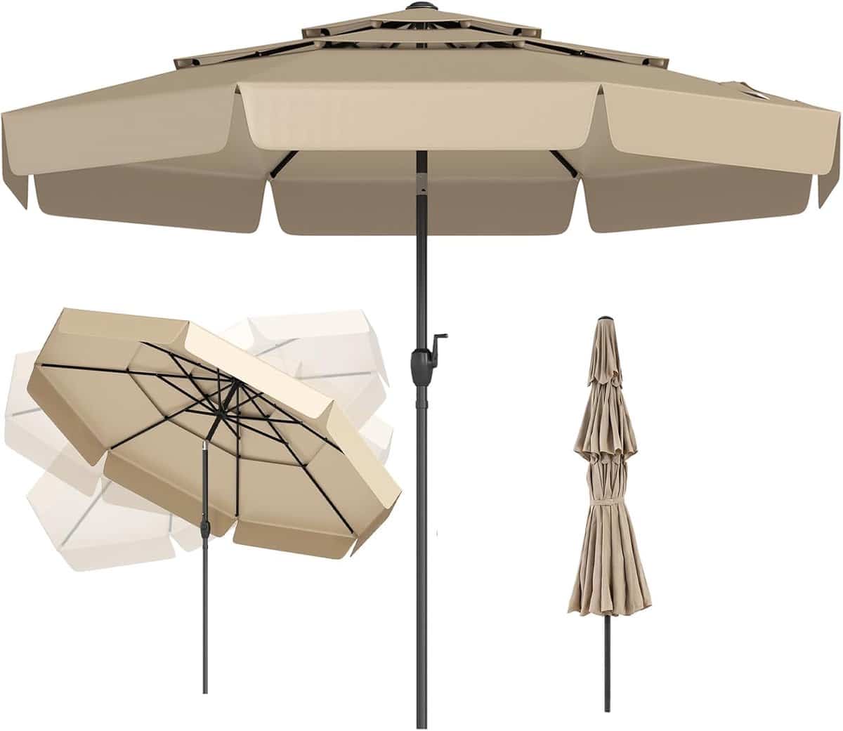 komfotteu parasol 300 cm met ruches 3 laags geventileerd