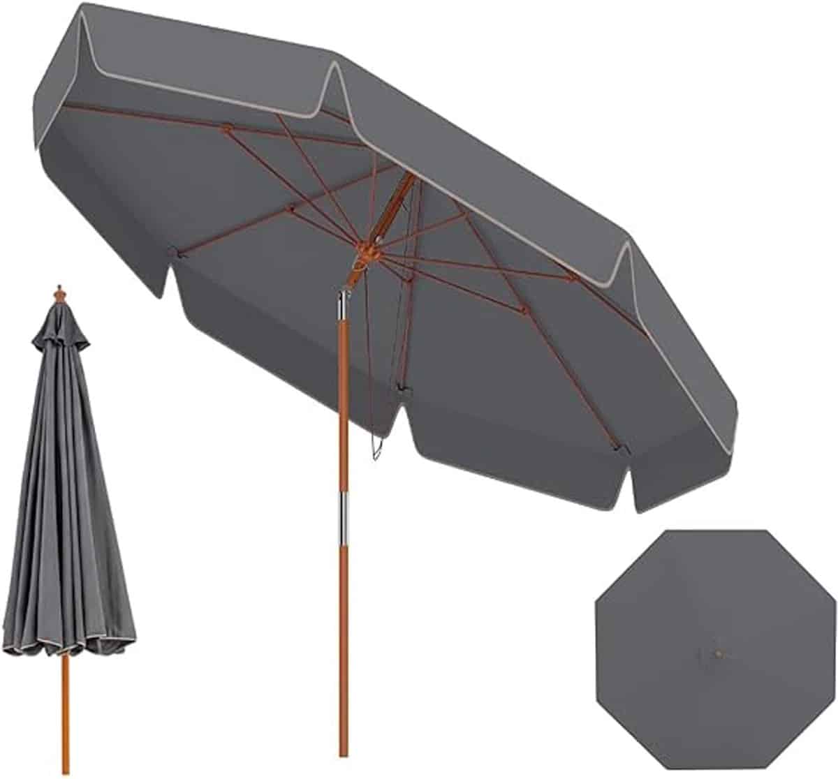 KOMFOTTEU Parasol 300 cm – met volant – Beukenhouten