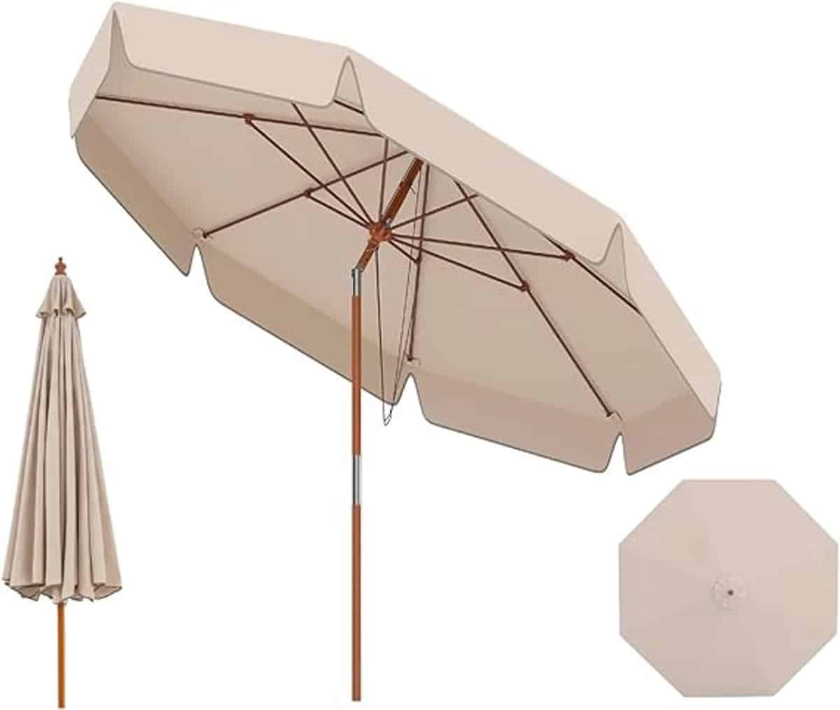 komfotteu parasol 300 cm met volant beukenhouten